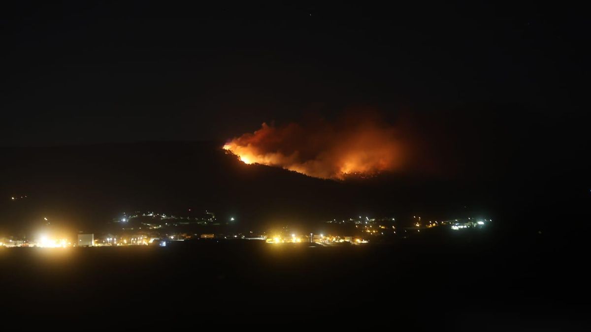 Espectacular incendio forestal en Meaño