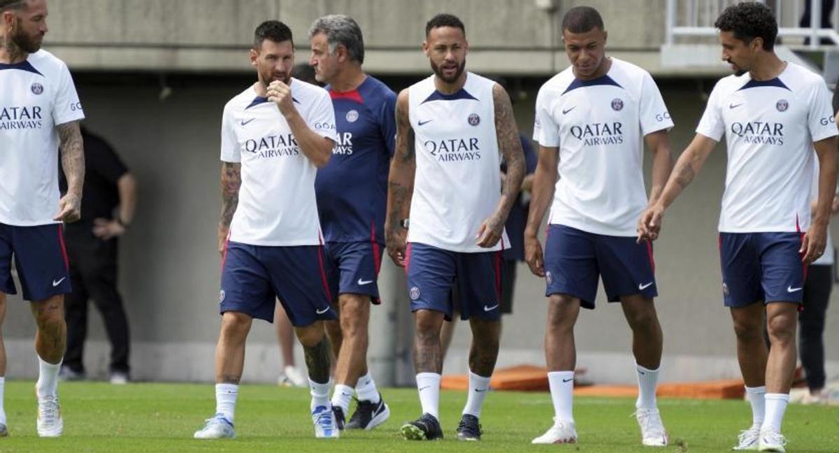 Messi, Neymar y Mbappé en un entrenamiento con el PSG