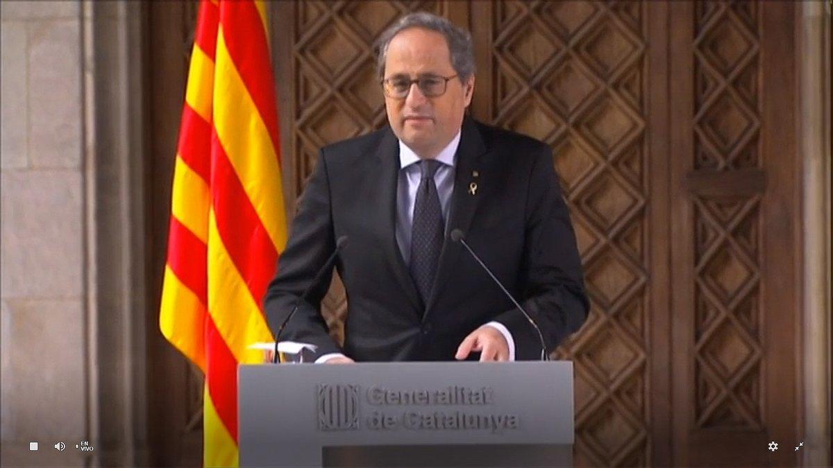 Quim Torra, durante su comparecencia en la Generalitat.