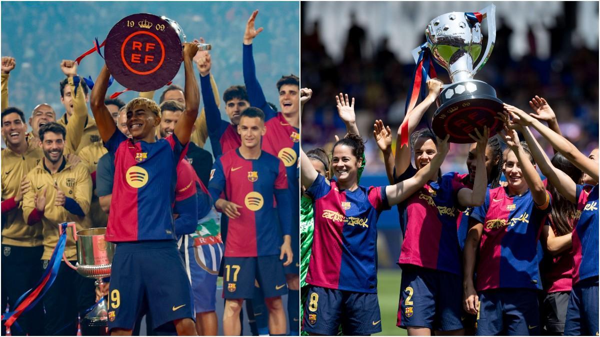 El Barça masculino y femenino celebran el título de Liga
