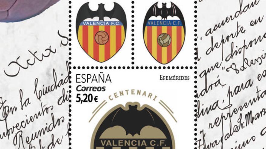 El sello del Centenario del Valencia CF.