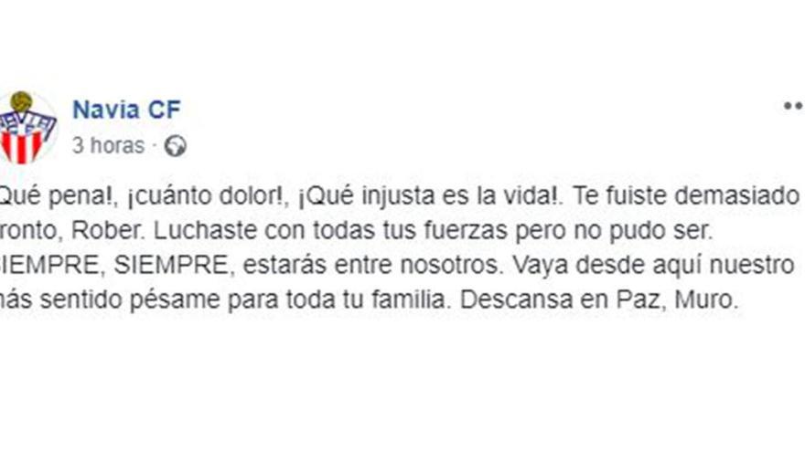 El emotivo mensaje del Navia por el jugador fallecido: &quot;¡Qué injusta es la vida! Te fuiste demasiado pronto, Rober&quot;