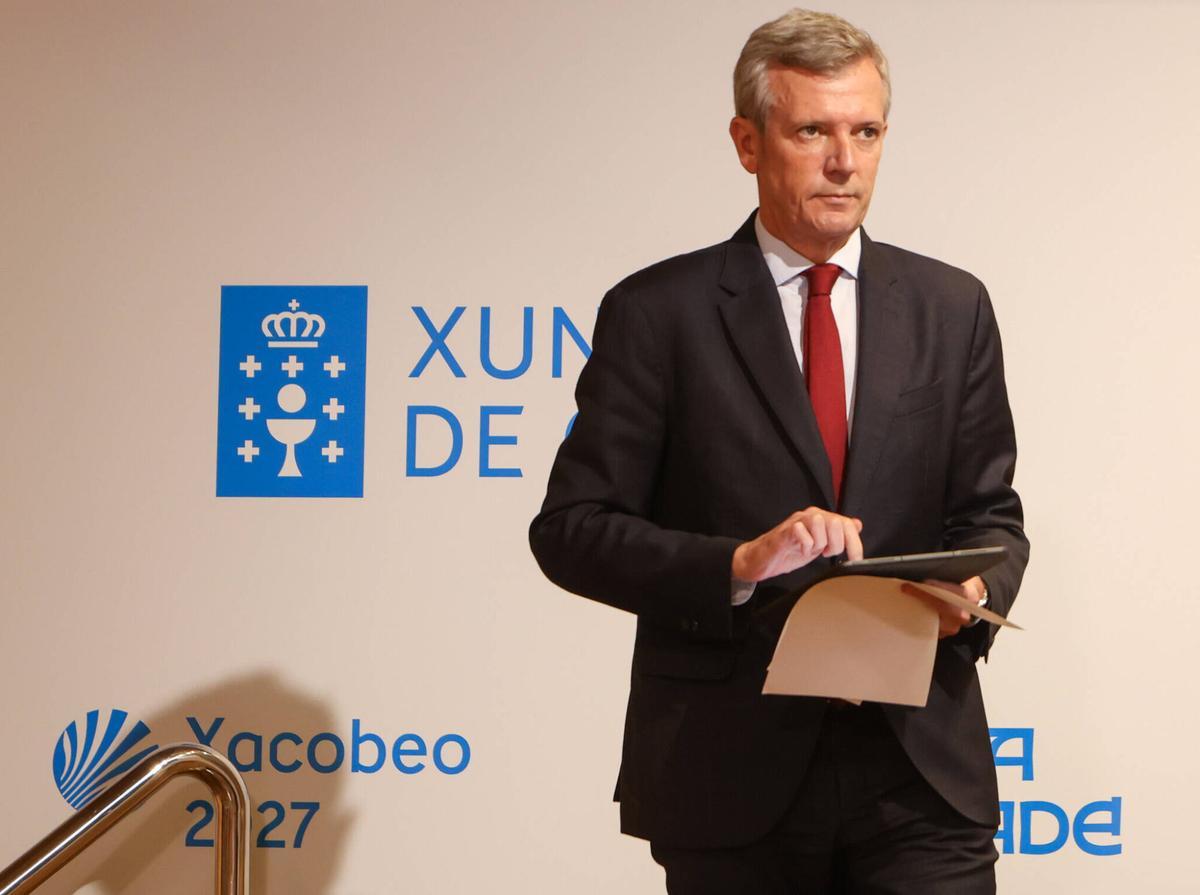 Alfonso Rueda, en la rueda de prensa de este lunes