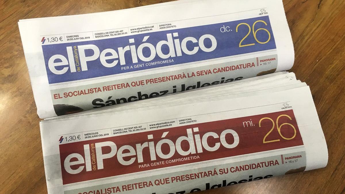 Dos ejemplares de EL PERIÓDICO, en castellano y catalán