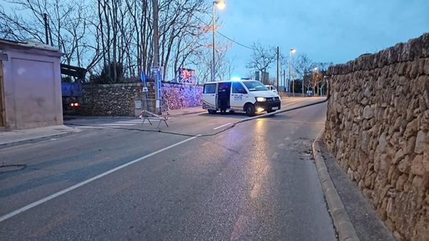 La caída de un poste eléctrico obliga a cortar el camino del cementerio de Alcúdia