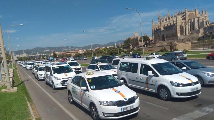 Taxifahrer ziehen in Kolonnen durch Palma de Mallorca