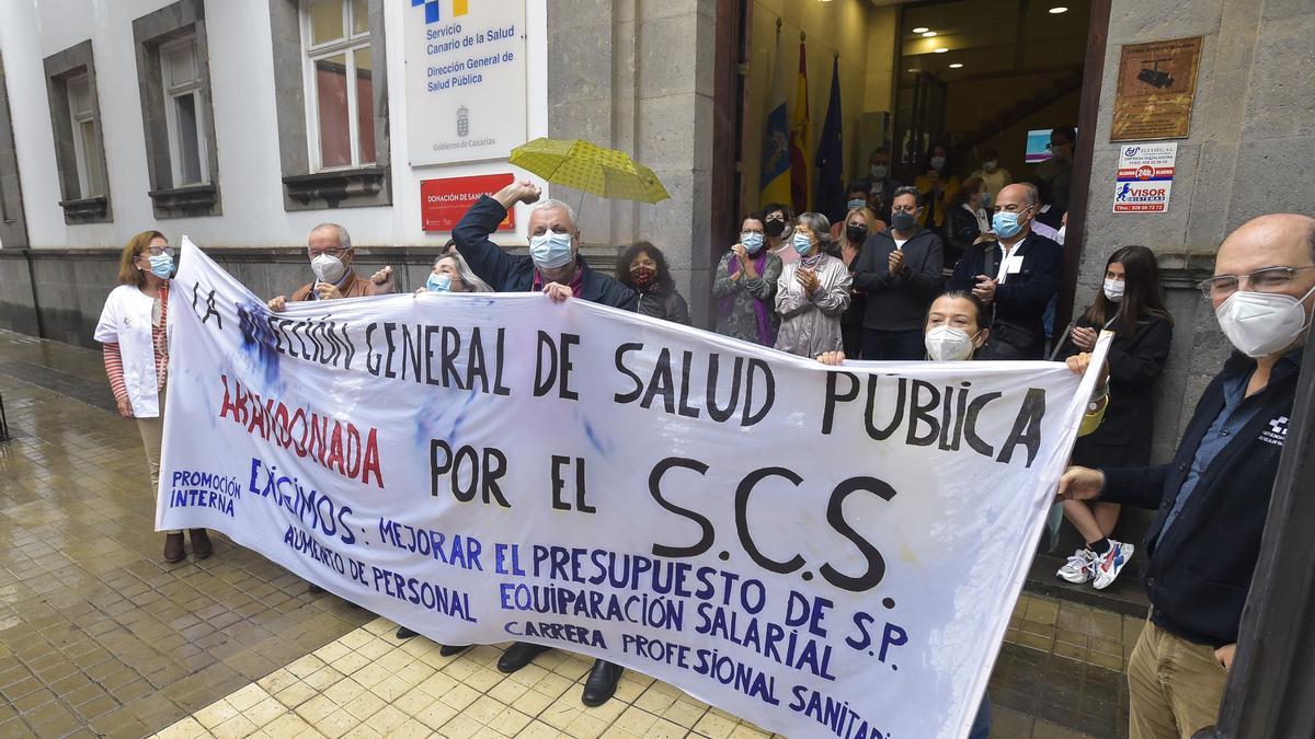 Trabajadores de Salud Pública en una concentración celebrada en la capital grancanaria en 2021.