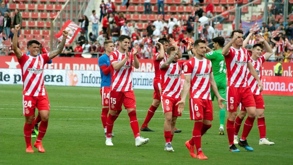 El Girona celebra la última victoria en Montilivi