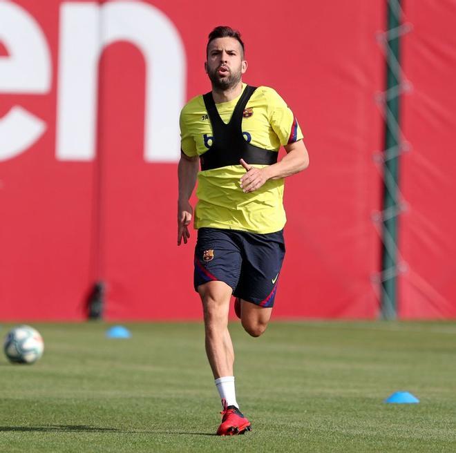 Jordi Alba, en el primer entrenamiento tras la pandemia.