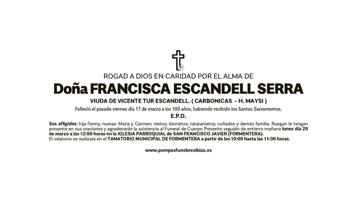 Esquela Francisca Escandell Serra