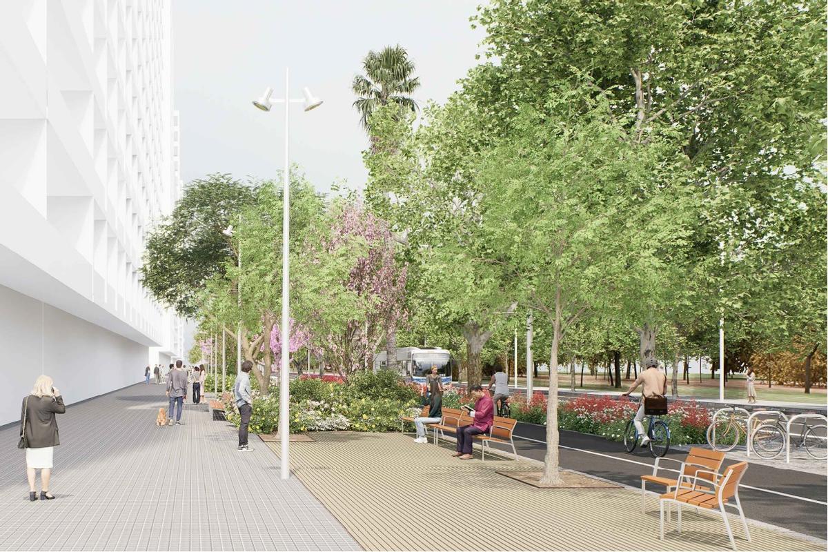 Imagen virtual que recrea la futura ampliación de la ronda de Sant Martí, en Barcelona.