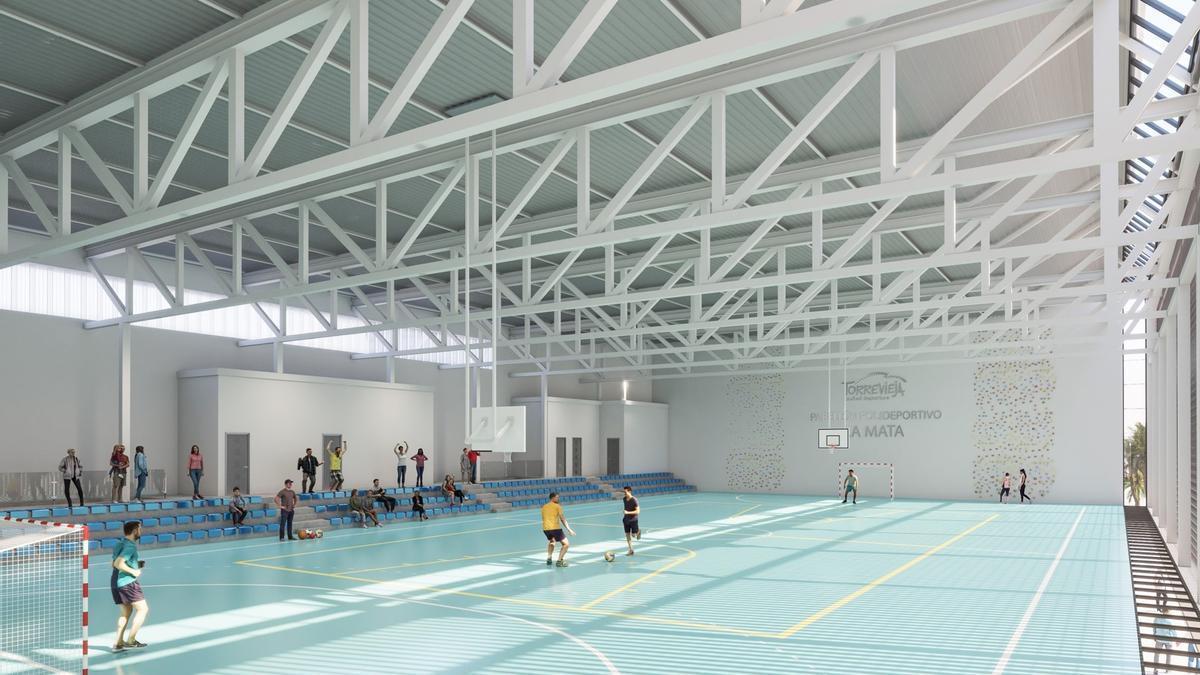 Recreación del interior de la pista deportiva, según el proyecto con una grada para 138 butacas