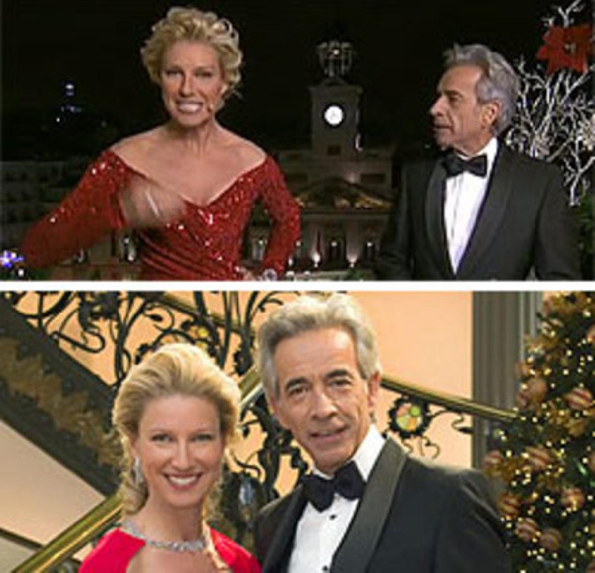 A dalt, Anne Igartiburu i Imanol Arias, durant les campanades. A sota, a la foto promocional de TVE. A dalt, Anne Igartiburu i Imanol Arias, durant les campanades. A sota, a la foto promocional de TVE.