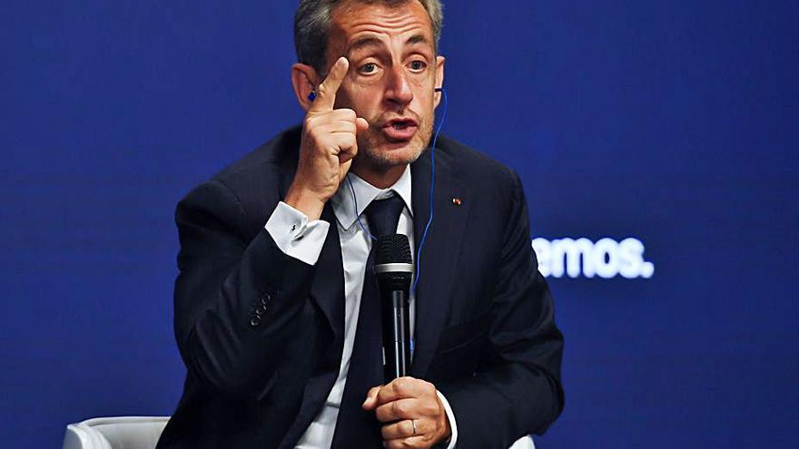 L’expresident francès Nicolas Sarkozy, ahir a Madrid