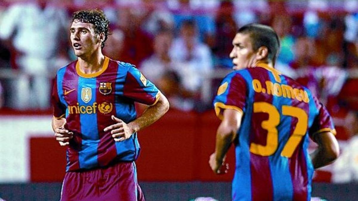 Sergi Gómez y Oriol Romeu, ayer en el Sánchez Pizjuán.