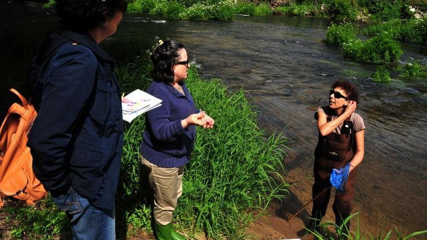 Los ecologistas realizaron diferentes mediciones y tomaron muestras en el río Umia, en la zona de Pontearnelas.