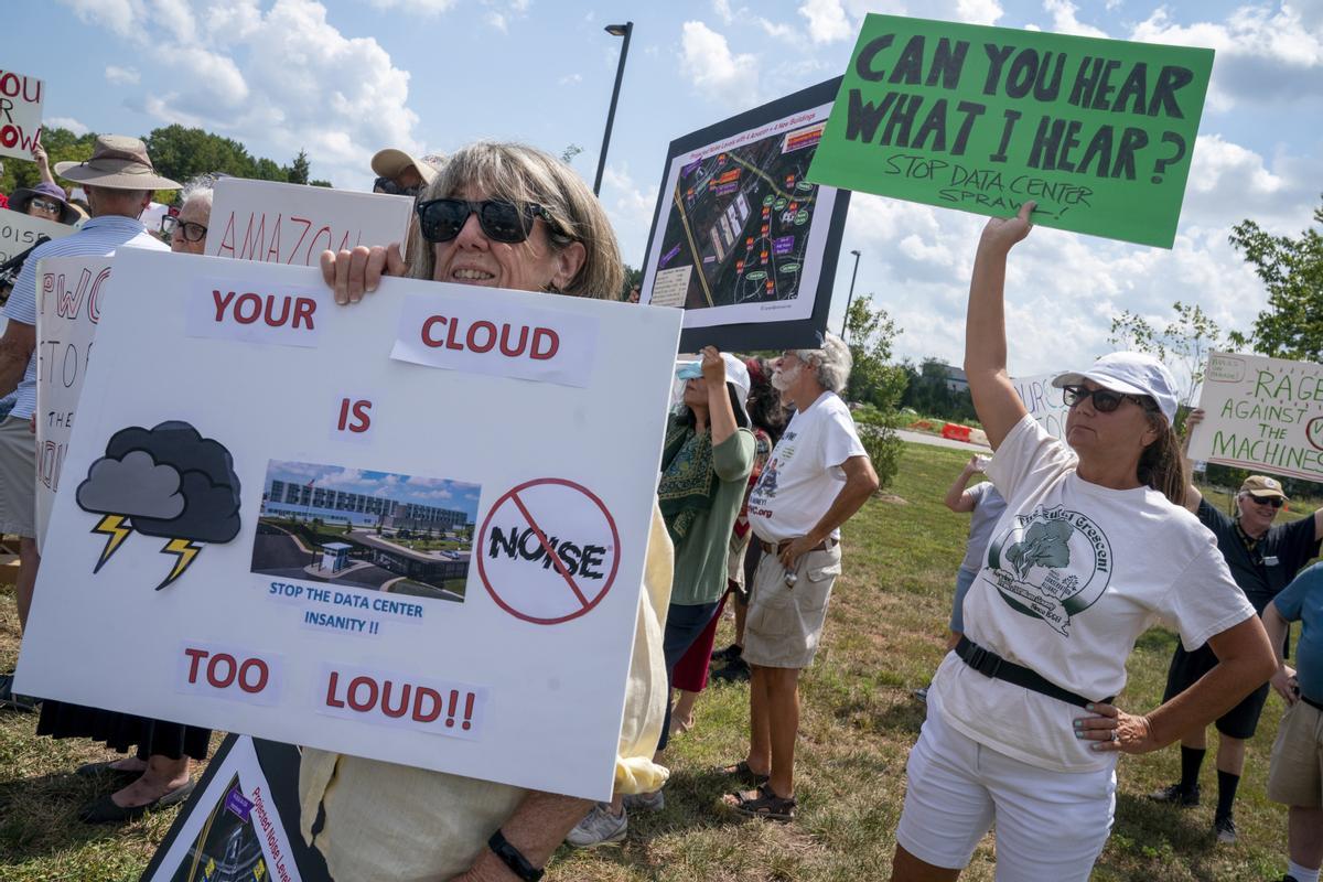 Local residents protest against noise pollution from the nearby Amazon Data Center