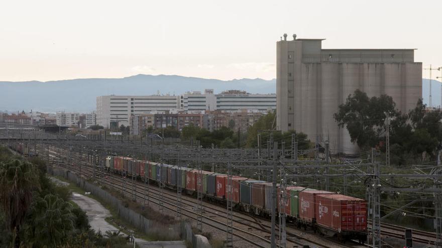 Tren de mercancías próximo a la estación de Fuente de San Luís