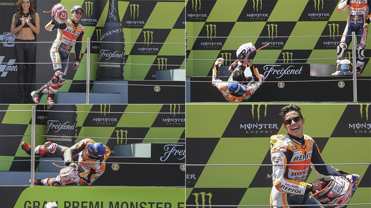 Marc Márquez se cayó en el podio del Circuit