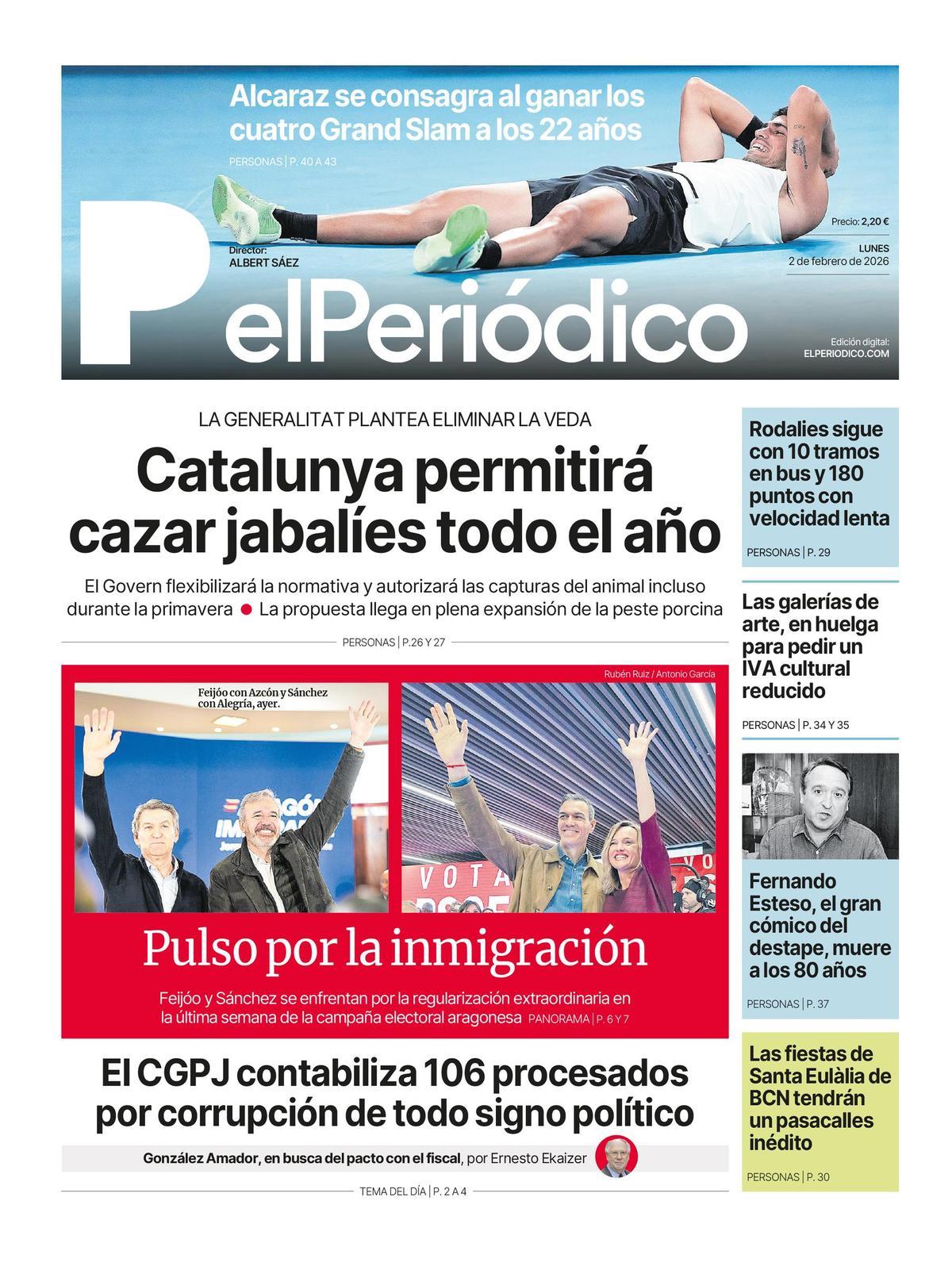 La portada de EL PERIÓDICO del 2 de febrero de 2026