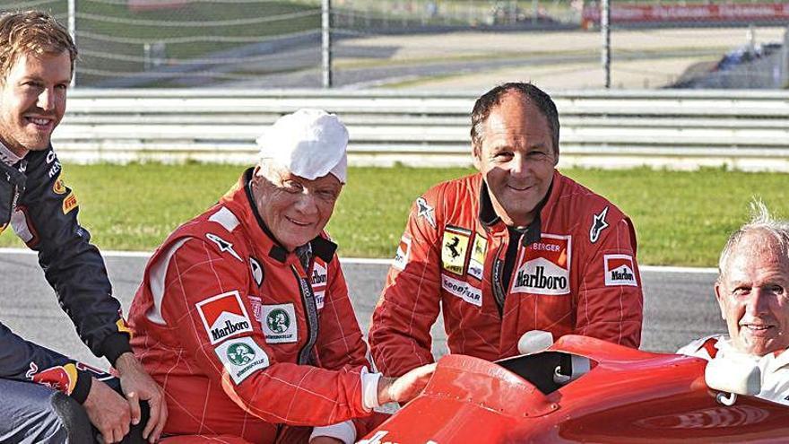 Sebastian Vettel, Niki Lauda, Gerhard Berger y Helmut Marko