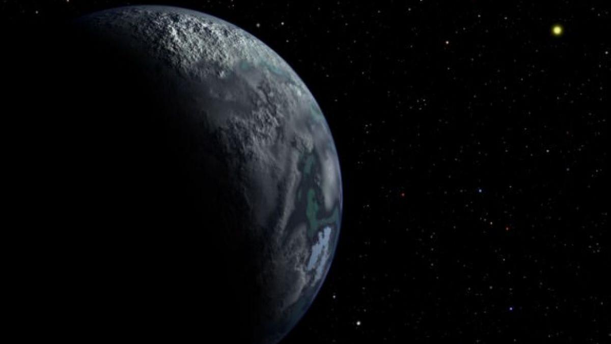 Representación artística de un planeta rebelde o errante del tamaño de la Tierra, acercándose a una estrella.