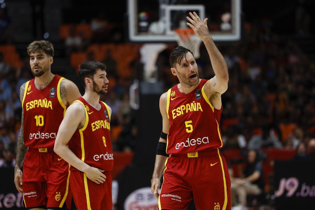 Rudy Fernandez, reacciona durante el partido de la selección