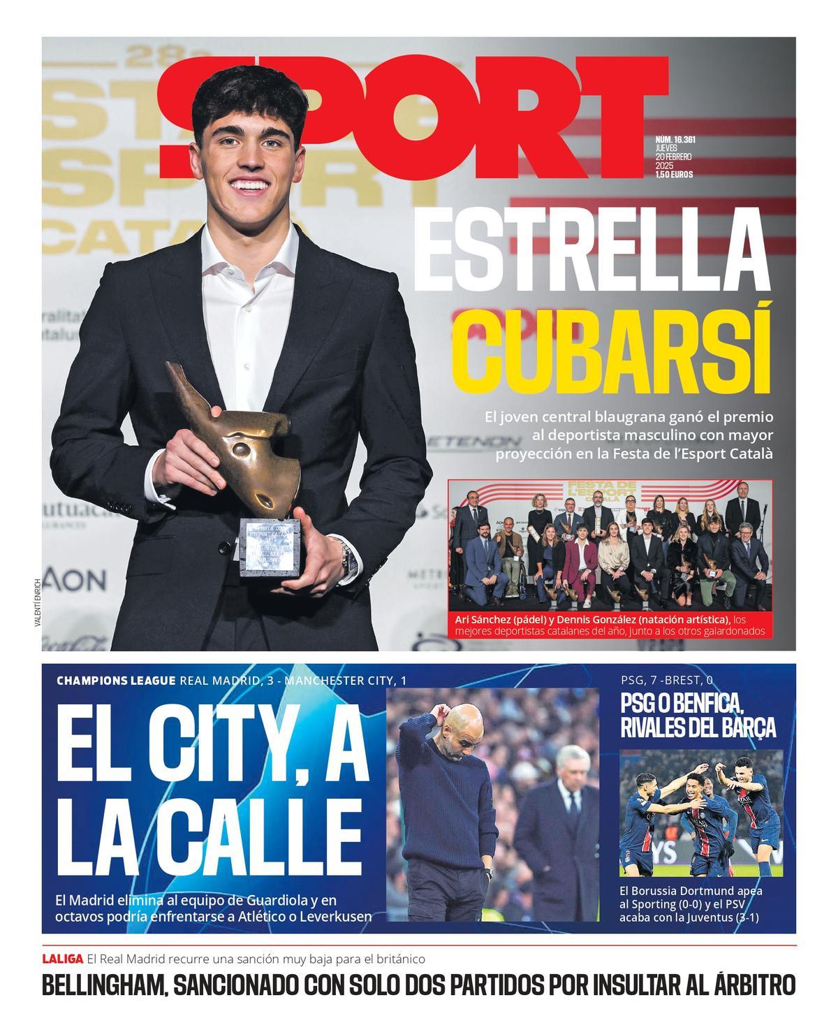 Esta es la portada de SPORT del jueves 20 de febrero de 2025