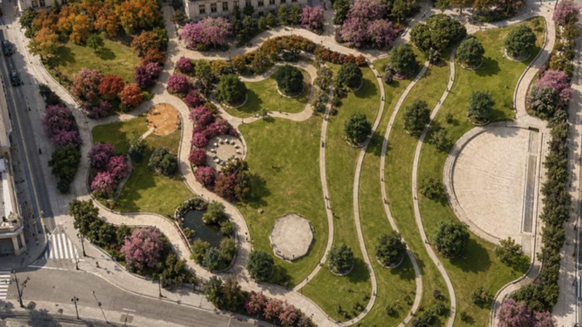 Recreación aérea de la ampliación del parque Feira Vella.