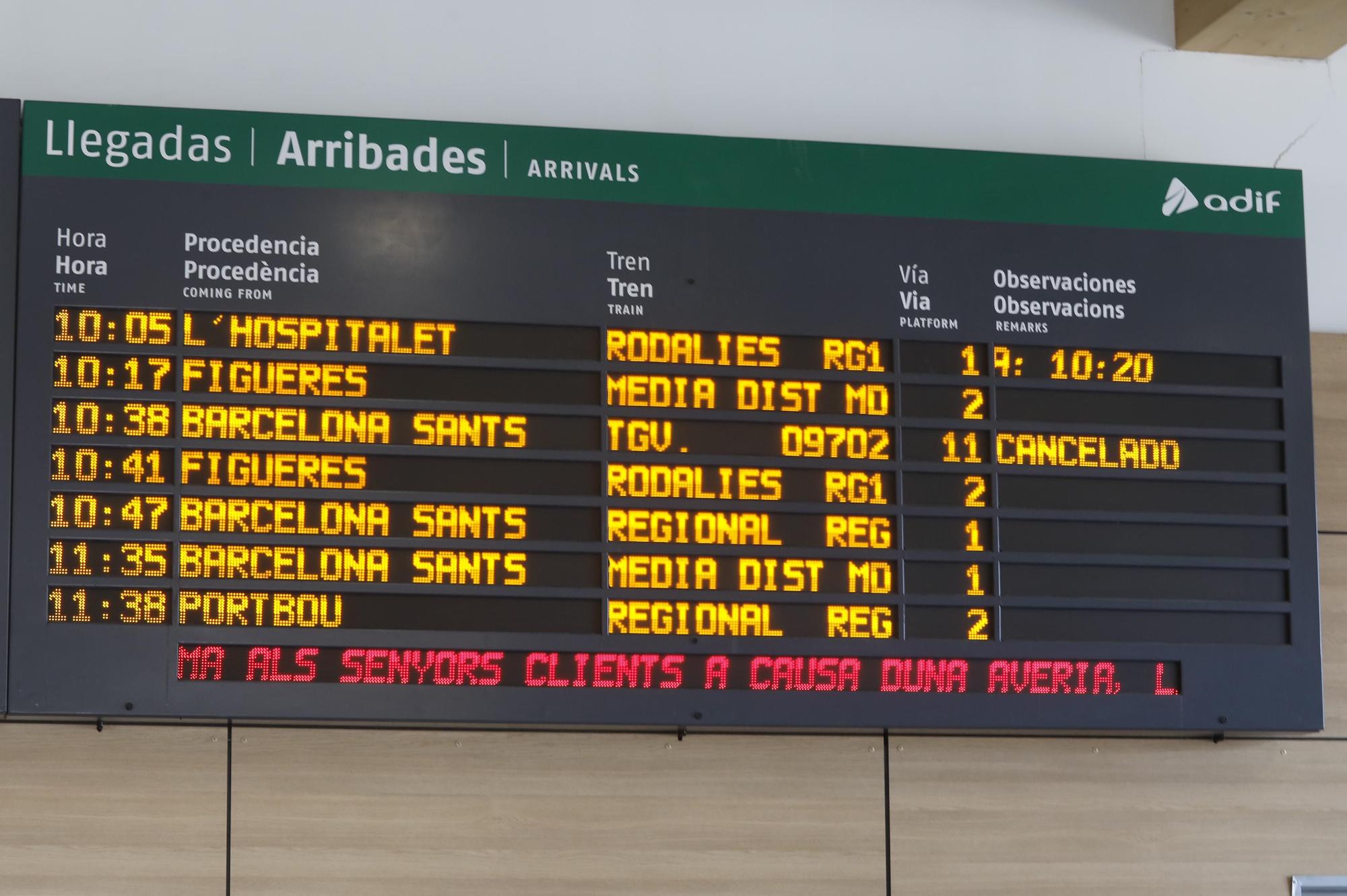 Restablerta la circulació dels trens AVE entre Figueres i Tarragona després d'una aturada de cinc hores