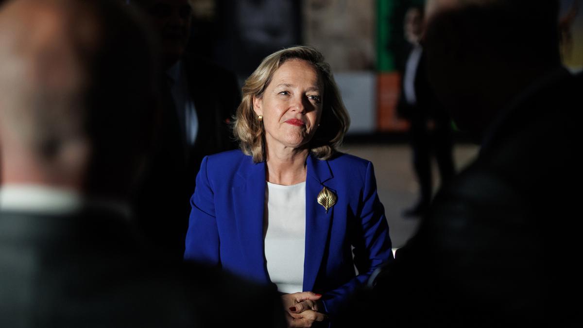 La vicepresidenta primera y Ministra de Economía, Comercio y Empresa, Nadia Calviño, durante la XIII edición de La Noche de la Economía, en CaixaForum