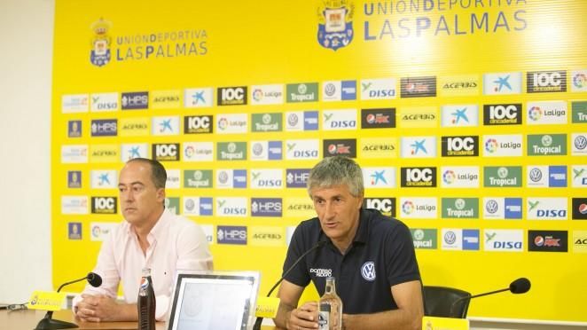 Quique Setién, durante la rueda de prensa.