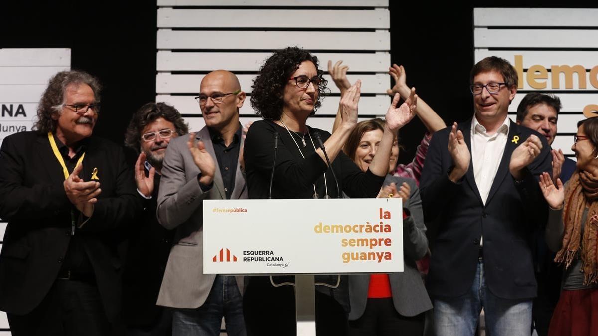 Marta Rovira celebra los resultados electorales de ERC.