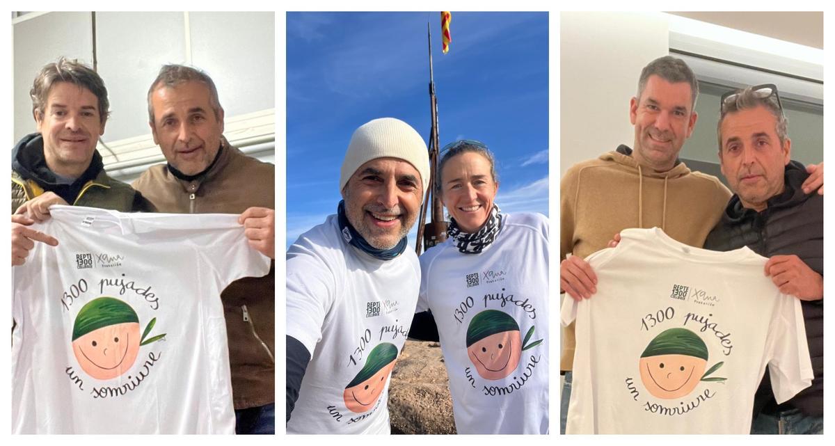 Joan Bonamusa, amb Carles Checa, Núria Picas i Rafa Martínez, amb la samarreta commemorativa del repte