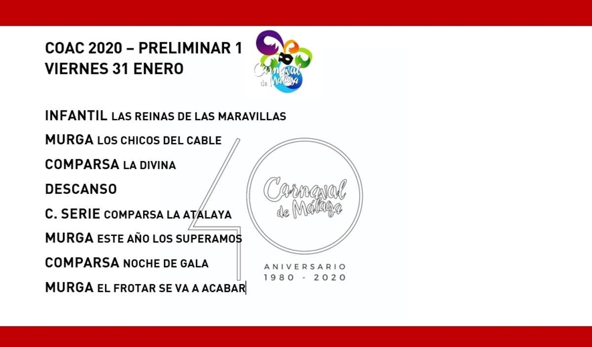 Orden de actuación del COAC del Carnaval de Málaga 2020