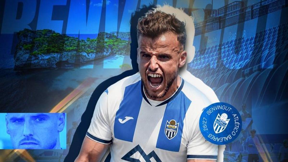 Diseño de Nofre Riera con la camiseta del Atlético Baleares