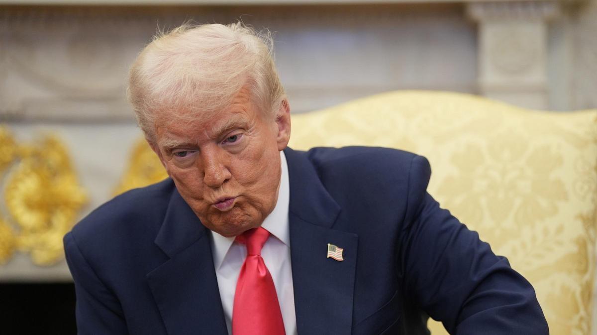 El presidente de Estados Unidos, Donald Trump, en una comparecencia en marzo cuando anunció la imposición de aranceles.