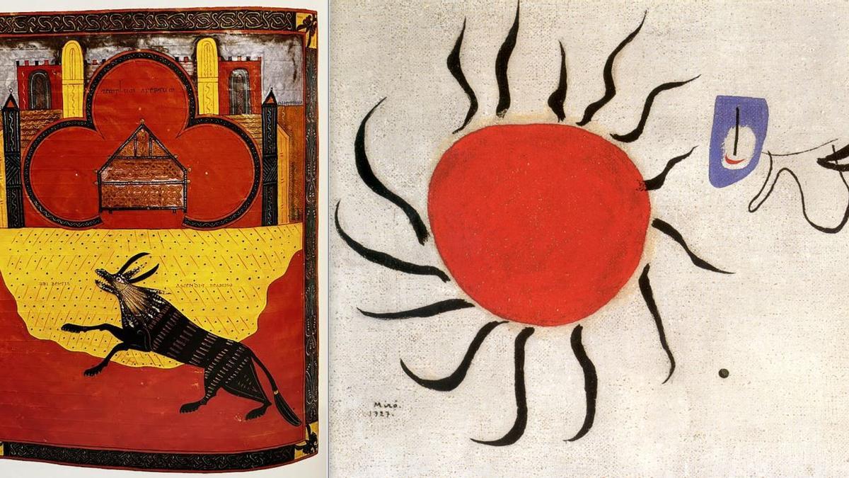 'Beatus de Liébana', del siglo XI, y 'Pintura (el sol)', de 1927, de Joan Miró