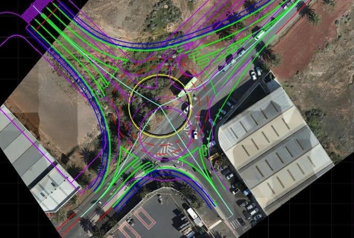 Recreación visual de la rotonda que se construirá en los accesos a la zona de Lloret, en Arrecife, en una carretera de ámbito insular, y para la que ya está redactado su proyecto.