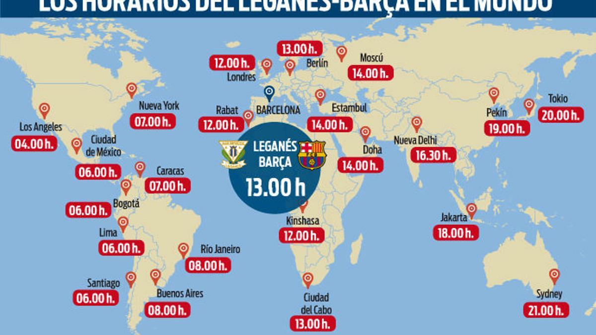 Horarios del Leganés - Barça en el mundo