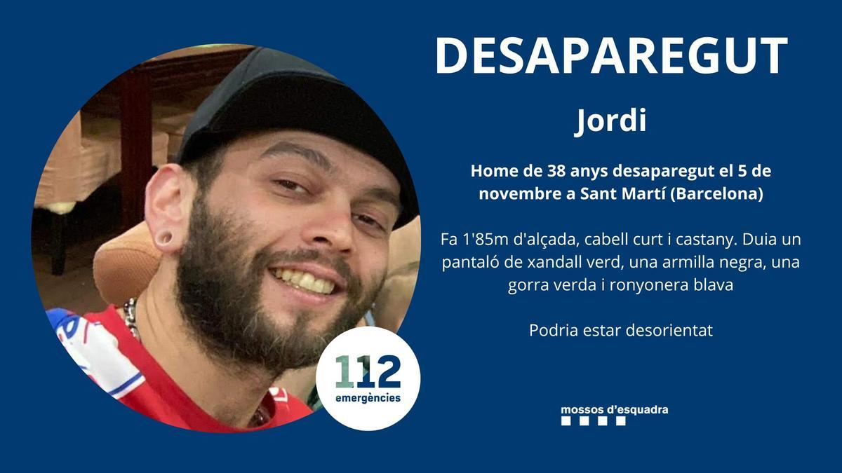 Mossos pide la colaboración ciudadana para encontrar a Jordi, desaparecido en Barcelona el 5 de noviembre