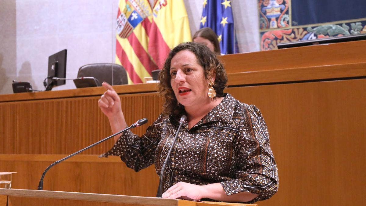 Marta de Santos, portavoz de Podemos, durante su intervención en las Cortes de Aragón este viernes