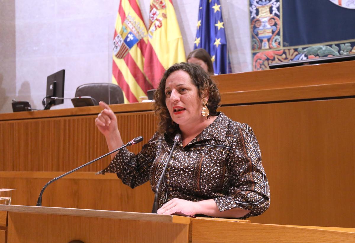 Marta de Santos, portavoz de Podemos, durante su intervención en las Cortes de Aragón este viernes