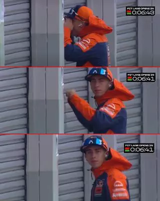 "¿Se puede?": el divertido momento de Acosta ante la persiana bajada del box de KTM