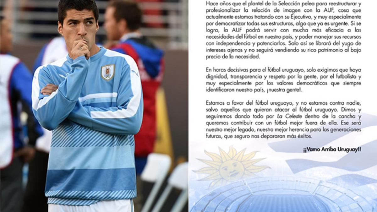 Luis Suárez apoya el comunicado de la plantilla de la selección uruguaya