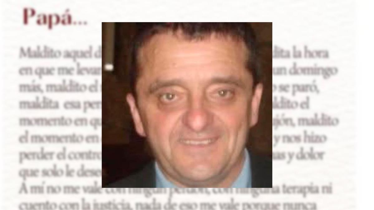Andrés Rico, en primer plano. Al fondo, la carta de su hija, Belén.