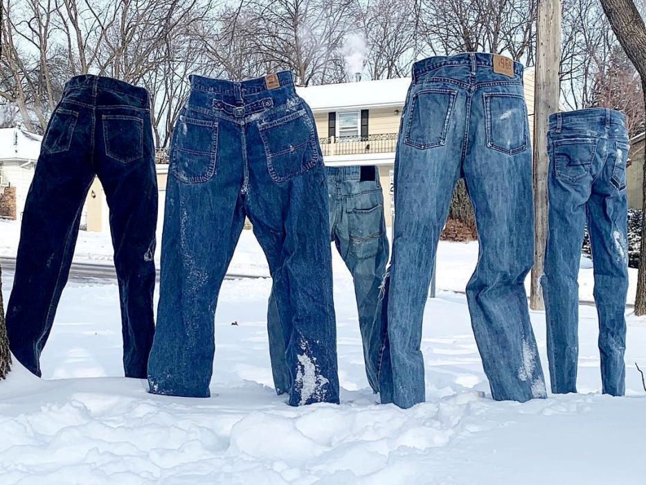 Frozen jeans stand alone in Saint Anthony ...