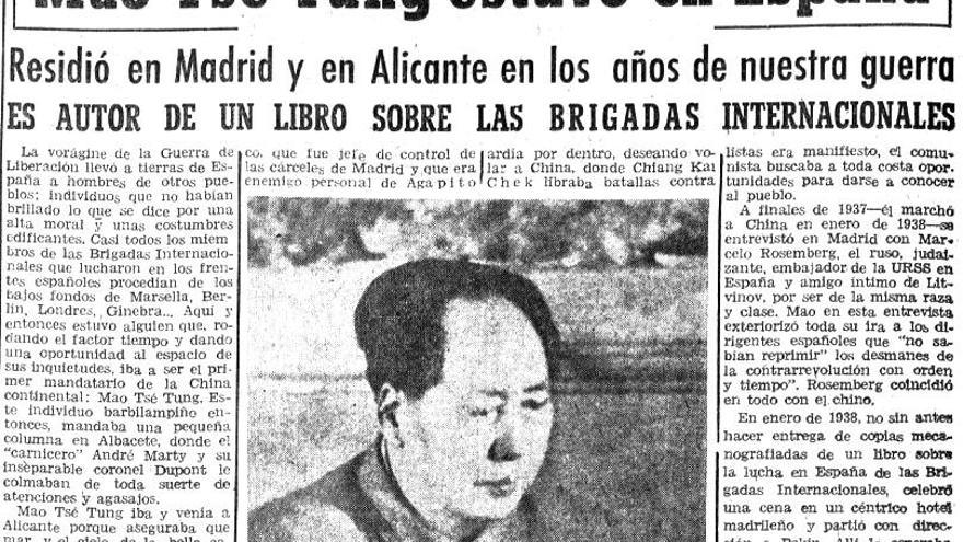 Recorte de periódico que refleja la visita de Mao Tse Tung a Alicante.