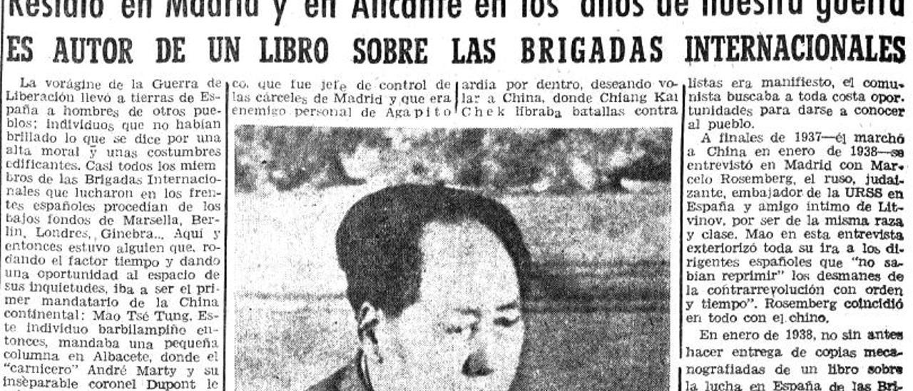 Recorte de periódico que refleja la visita de Mao Tse Tung a Alicante.