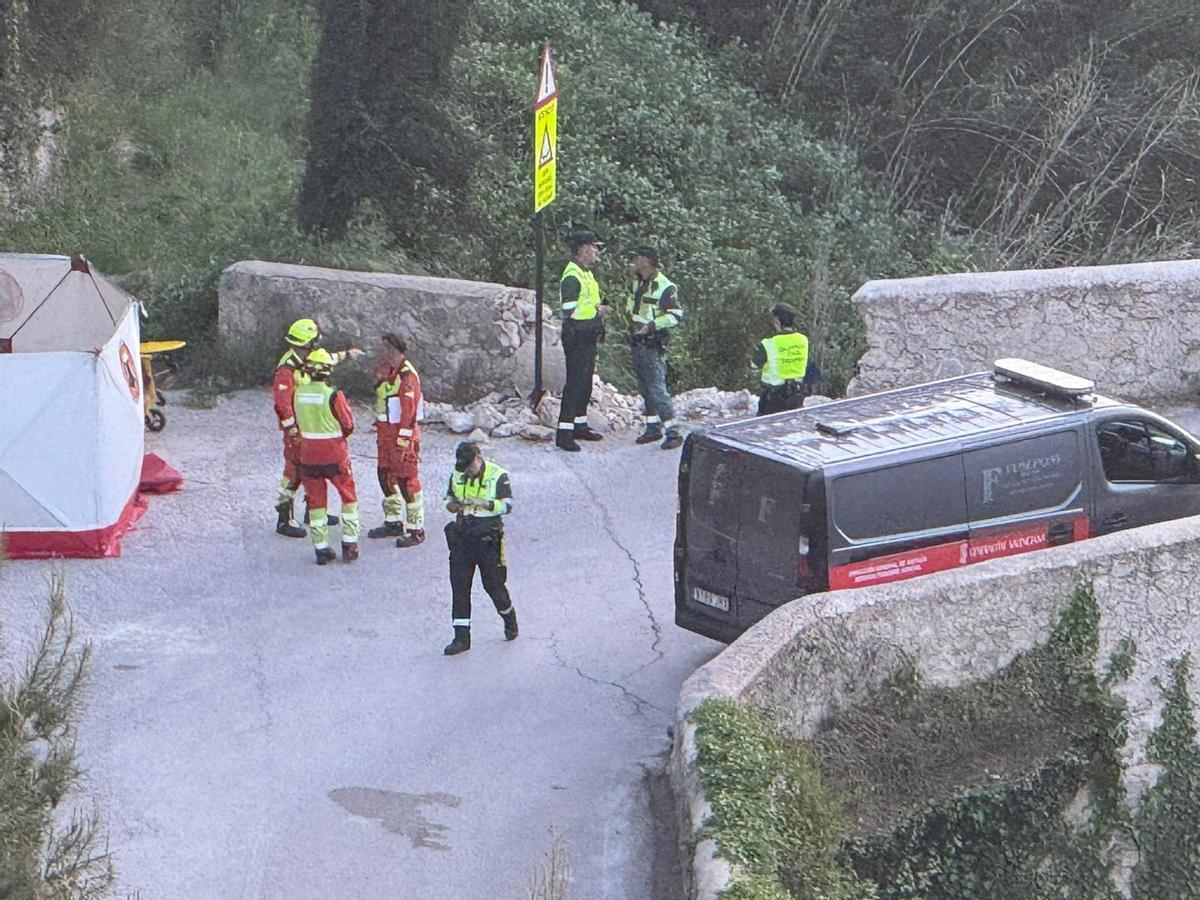 Bomberos y Guardia Civil en el punto en el que ha ocurrido el siniestro.